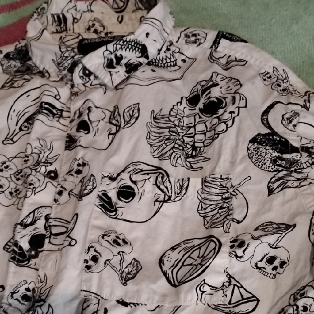 Men's Black and White Graphic Casual Button Down Shirt